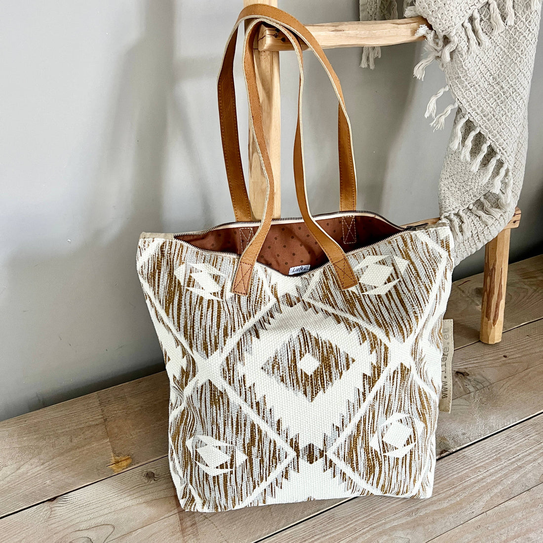 Aztek ShopperBag Tribal mit Baumwollstoff in Naturtoenen